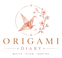 Origami Diary logo with origami crane and floral illustration